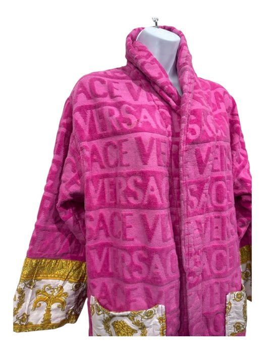 Versace Size Small Pink, White, Gold Cotton Long Sleeve Logo Open Front Robe Pink, White, Gold / Small