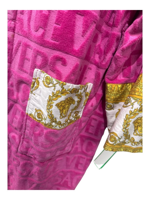 Versace Size Small Pink, White, Gold Cotton Long Sleeve Logo Open Front Robe Pink, White, Gold / Small