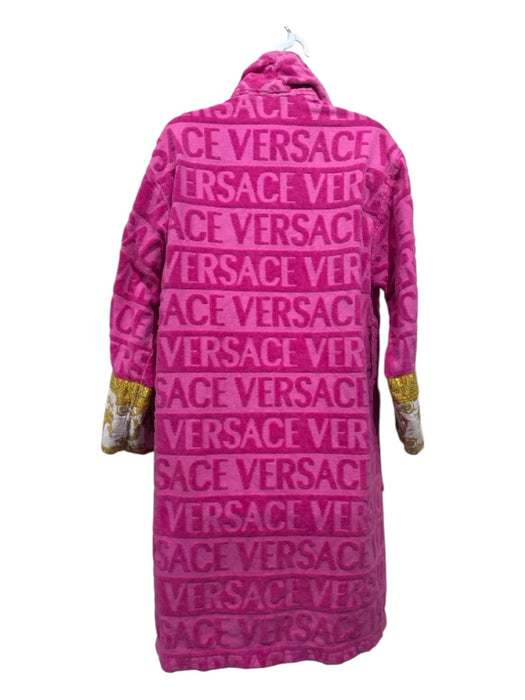 Versace Size Small Pink, White, Gold Cotton Long Sleeve Logo Open Front Robe Pink, White, Gold / Small