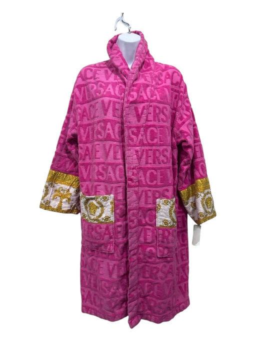 Versace Size Small Pink, White, Gold Cotton Long Sleeve Logo Open Front Robe Pink, White, Gold / Small