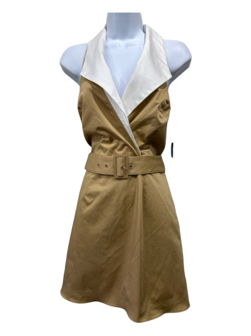 Hutch Size 8 Beige & White Cotton Sleeveless Collar Surplice Belt Inc Dress Beige & White / 8