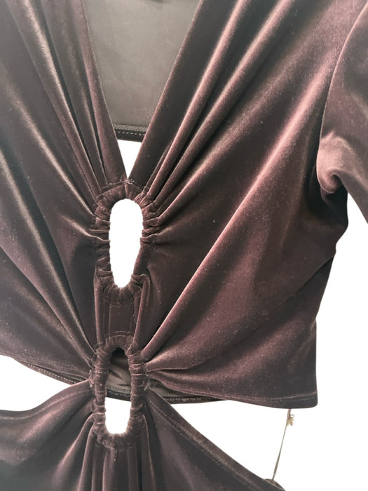 A.L.C. Size 8 Dark Brown Polyester Velvet Open Back Cut Outs Long Sleeve Dress Dark Brown / 8