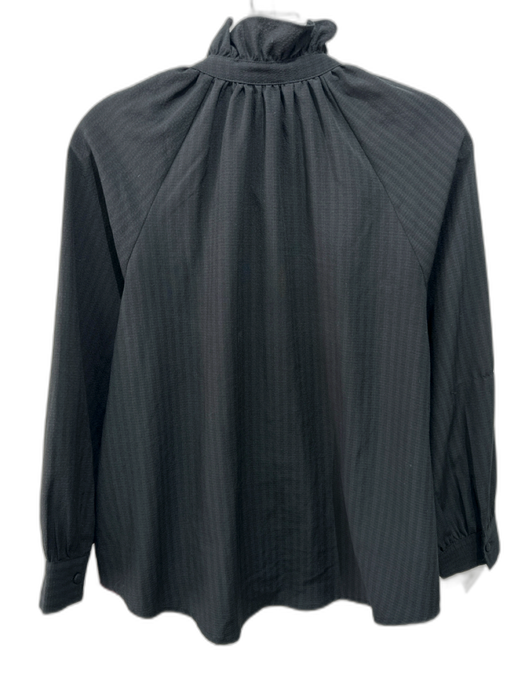 Pomander Place Size S Black Polyester Blend Stripe Ruffle Collar Top Black / S
