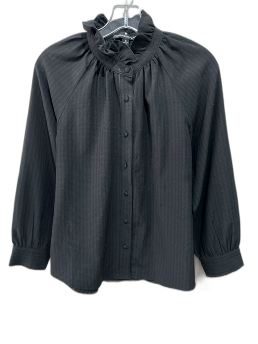 Pomander Place Size S Black Polyester Blend Stripe Ruffle Collar Top Black / S