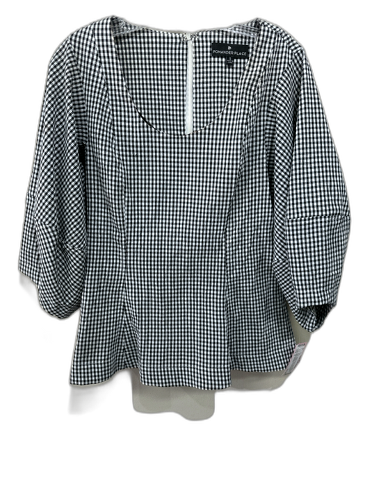 Pomander Place Size S Black & White Polyester Blend Gingham Flare Back Zip Top Black & White / S