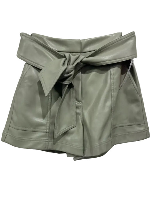 Jonathan Simkhai Size 0 Sage green Poly Blend Faux Leather Tie Front Shorts