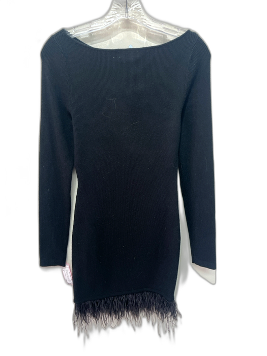 Lovers and Friends Size S Black Polyester Blend Ribbed Feather Hem Dress Black / S