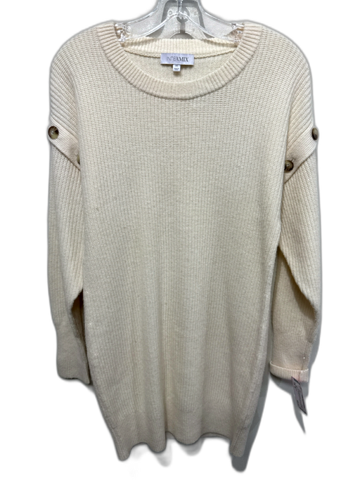 Intermix Size M Cream Wool & Cashmere Knit Ribbed Button Detail Sweater Dress Cream / M