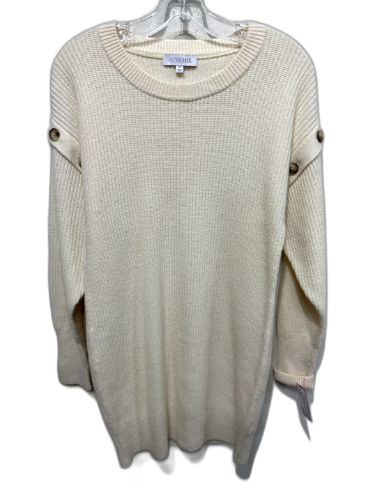 Intermix Size M Cream Wool & Cashmere Knit Ribbed Button Detail Sweater Dress Cream / M
