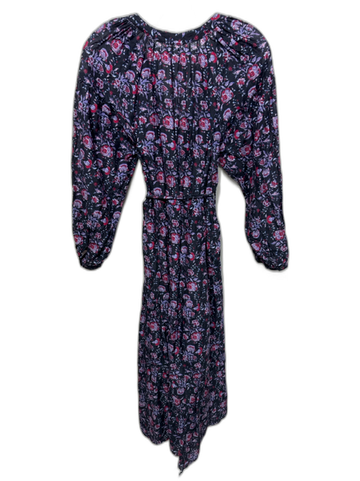 XiRENA Size S Black, Purple & Red Cotton & Silk Floral Paisley V Neck Dress Black, Purple & Red / S