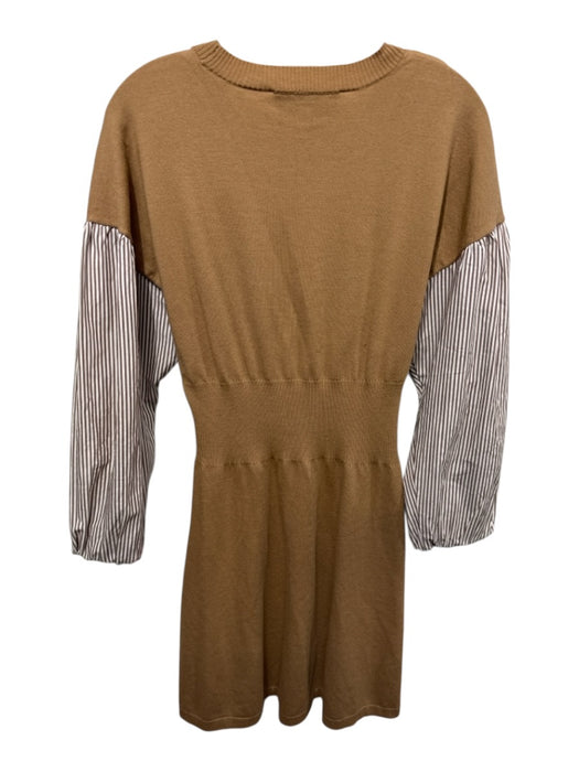 Derek Lam 10 Crosby Size M Brown & White Wool Blend Knit Ribbed Detail Dress Brown & White / M
