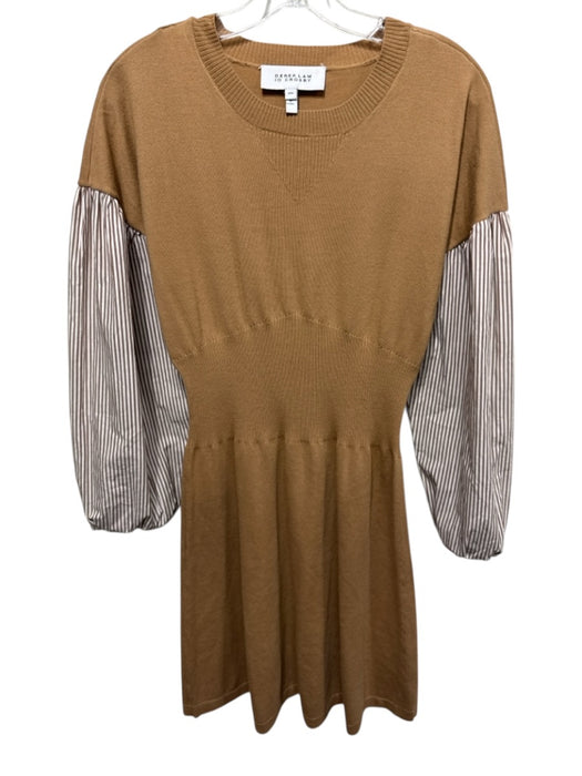Derek Lam 10 Crosby Size M Brown & White Wool Blend Knit Ribbed Detail Dress Brown & White / M