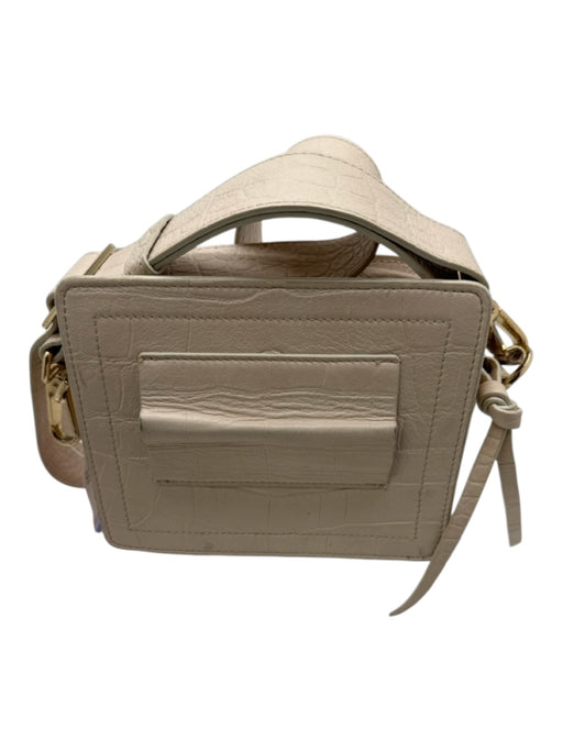 Bene Cream Leather Gold Tone Hardware Croc Embossed Square Crossbody Bag Cream