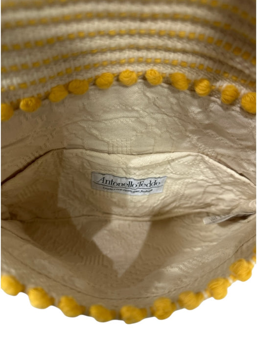 Antonello Tedde Yellow & White Cotton Embroidered Magnetic Closure Bag Yellow & White / S