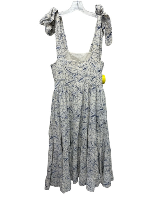 Mille Resort & Travel Size S Cream & Blue Cotton Floral Embroidered Dress Cream & Blue / S