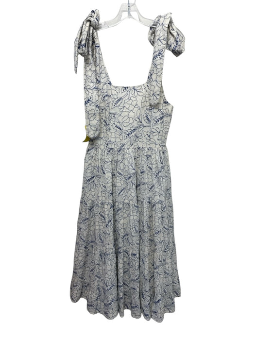 Mille Resort & Travel Size S Cream & Blue Cotton Floral Embroidered Dress Cream & Blue / S