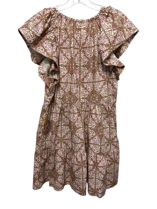 Marie Oliver Size S Cream, Brown, Purple Cotton Abstract Print Cap Sleeve Dress Cream, Brown, Purple / S
