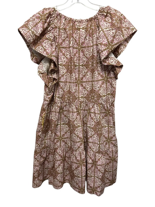 Marie Oliver Size S Cream, Brown, Purple Cotton Abstract Print Cap Sleeve Dress Cream, Brown, Purple / S
