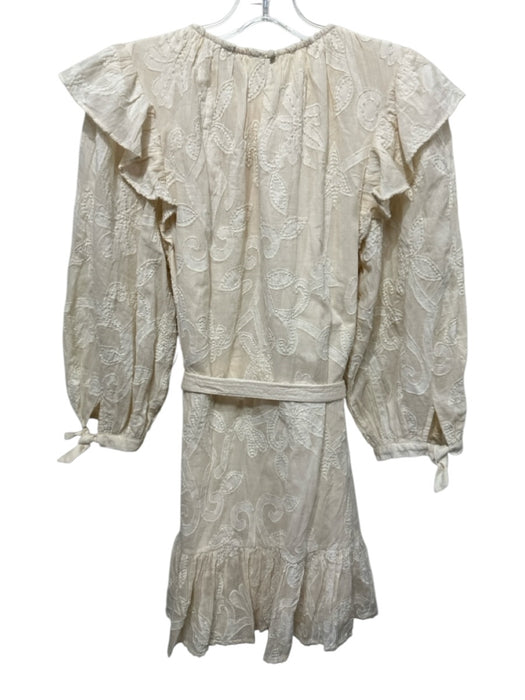Cleobella Size S Cream Cotton Floral Embroidered Long Sleeve Ruffle Detail Dress Cream / S