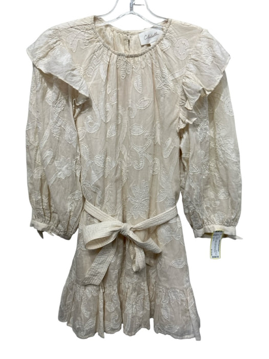 Cleobella Size S Cream Cotton Floral Embroidered Long Sleeve Ruffle Detail Dress Cream / S