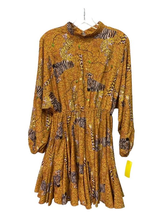 Rhode Size S Yellow Print Polyester Animal Godet Insert Hem Sequins Beaded Dress Yellow Print / S