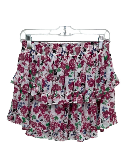 Misa Size S White, Pink, Green Polyester Floral Elastic Waist Tiered Mini Skirt White, Pink, Green / S