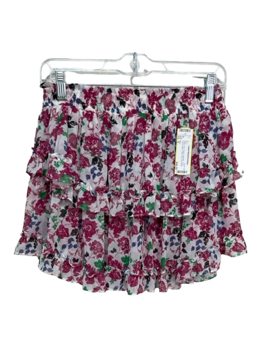 Misa Size S White, Pink, Green Polyester Floral Elastic Waist Tiered Mini Skirt White, Pink, Green / S