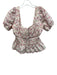 Wayf Size S White & Multi Cotton Blend Floral Short Puff Sleeve Tie Detail Top White & Multi / S
