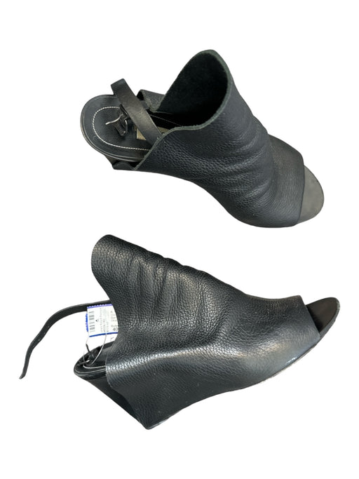 Balenciaga Shoe Size 40 Black Leather Wedge Peep Toe Ankle Strap Shoes Black / 40