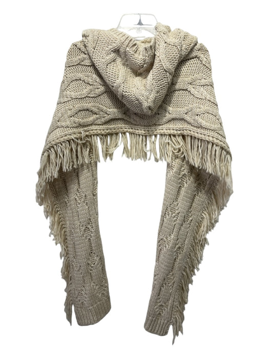 Free People Beige Acrylic Cable Knit Hood Fringe Wrap scarf Beige / One Size