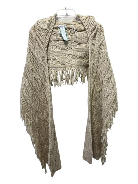 Free People Beige Acrylic Cable Knit Hood Fringe Wrap scarf Beige / One Size