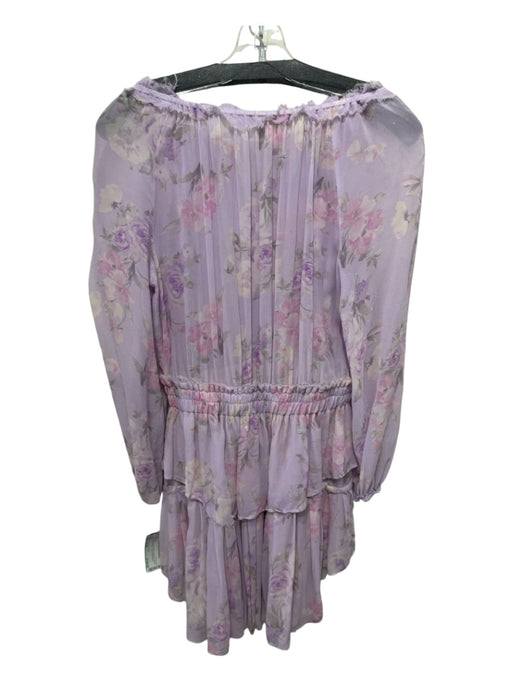 Love Shack Fancy Size Small Lavender & Pink Silk 3/4 Balloon Sleeve Floral Dress Lavender & Pink / Small