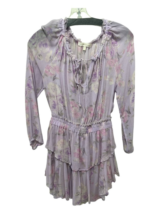 Love Shack Fancy Size Small Lavender & Pink Silk 3/4 Balloon Sleeve Floral Dress Lavender & Pink / Small