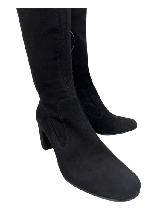 Vince Shoe Size 9.5 Black Suede Thigh High Block Heel Round Toe Zip Side Boots Black / 9.5