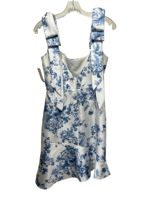 Dessy Collection Size 4 Blue & White Polyester Sleeveless Floral Print Dress — Labels Resale Boutique