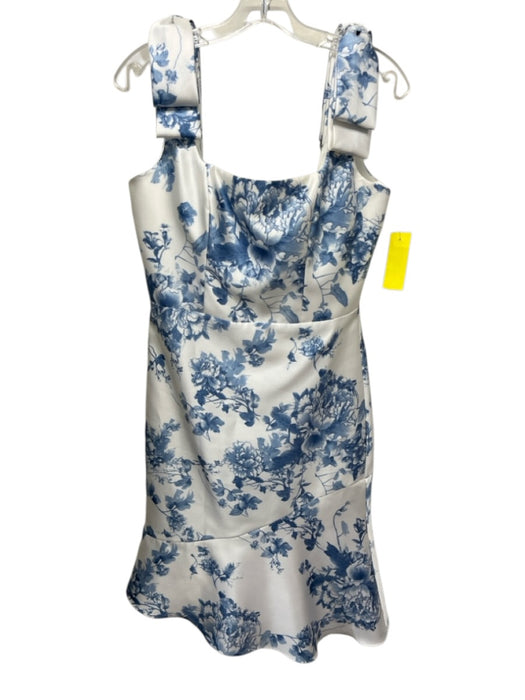 Dessy Collection Size 4 Blue & White Polyester Sleeveless Floral Print Dress