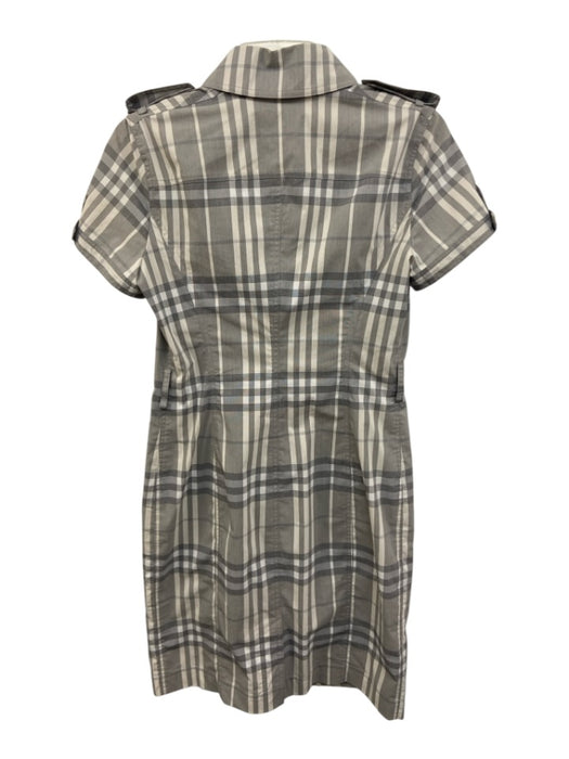 Burberry Size 6 Gray & White Cotton Blend Button Down Plaid Short Sleeve Dress Gray & White / 6