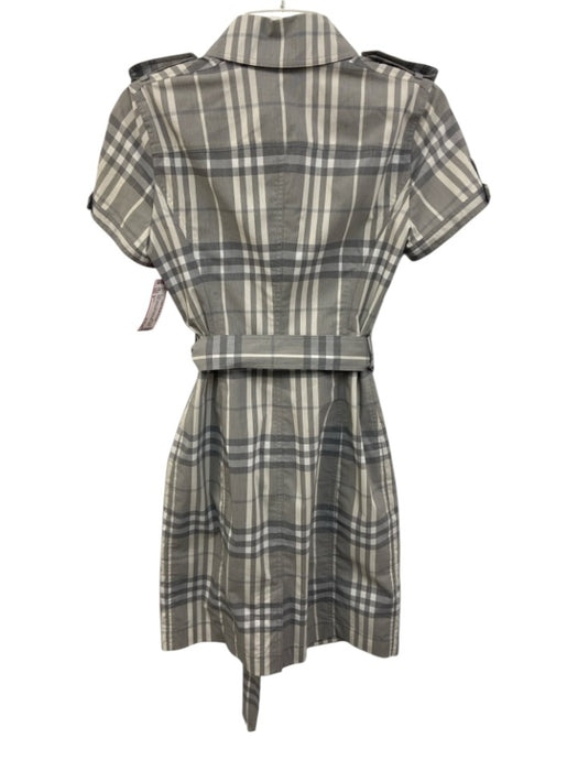 Burberry Size 6 Gray & White Cotton Blend Button Down Plaid Short Sleeve Dress Gray & White / 6