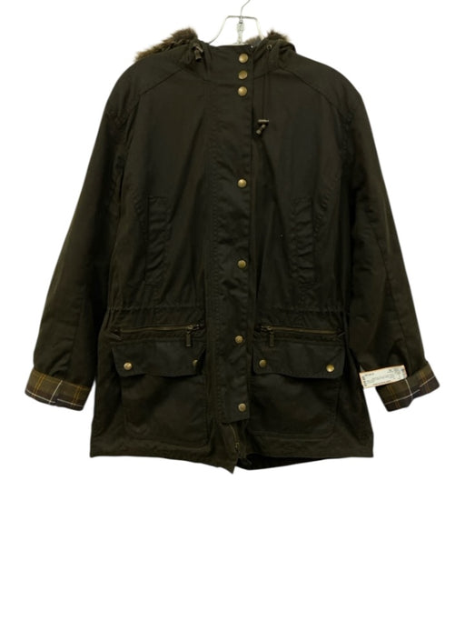 Barbour Size 16 Brown, Green, Blue Cotton Waxed Plaid Lining Hood Jacket Brown, Green, Blue / 16