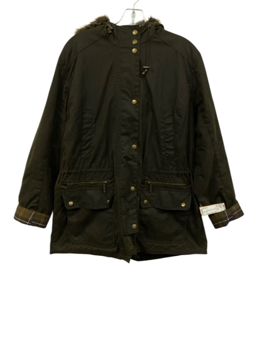 Barbour Size 16 Brown, Green, Blue Cotton Waxed Plaid Lining Hood Jacket Brown, Green, Blue / 16