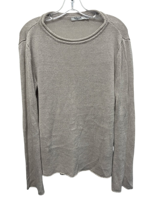 M.M. Lafleur Size S Beige Linen Split Hem roll neck Flare Sleeve Sweater Beige / S