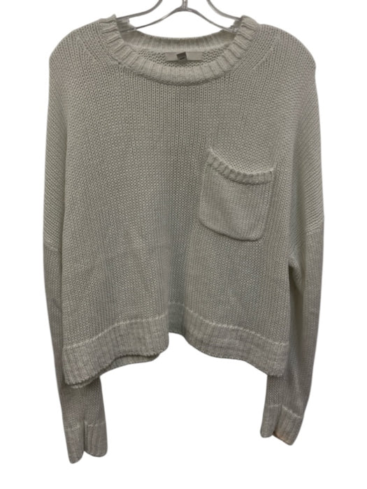 Banana Republic Size M White Cotton & Linen Ribbed Trim Pocket Boxy Sweater White / M