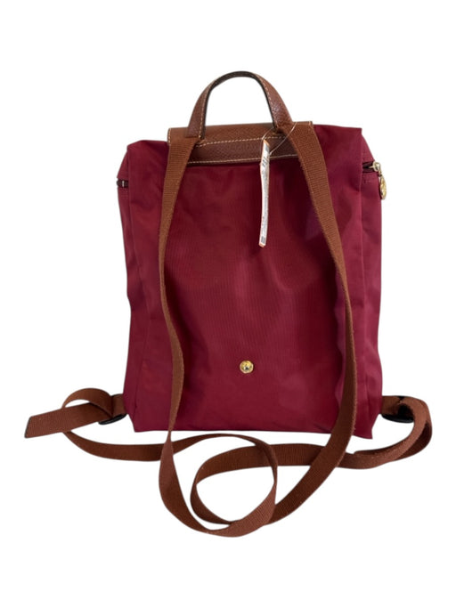 Longchamp wine red & brown Nylon Leather trim Zip Close Backpack Bag wine red & brown / S