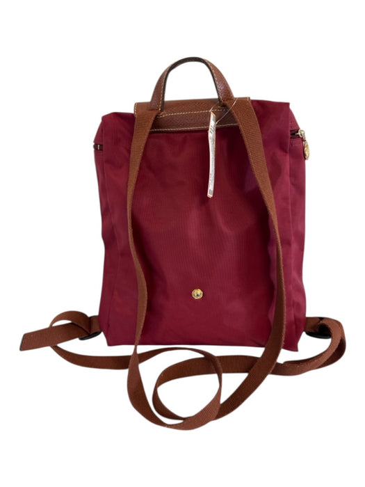 Longchamp wine red & brown Nylon Leather trim Zip Close Backpack Bag wine red & brown / S