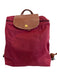 Longchamp wine red & brown Nylon Leather trim Zip Close Backpack Bag wine red & brown / S