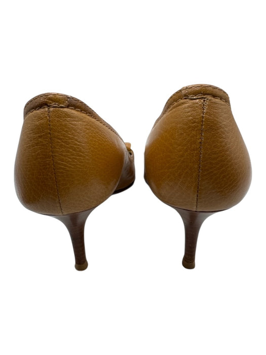 Coach Shoe Size 9 Tan Brown Leather Upper Turn Lock Stacked Heel Pumps Tan Brown / 9