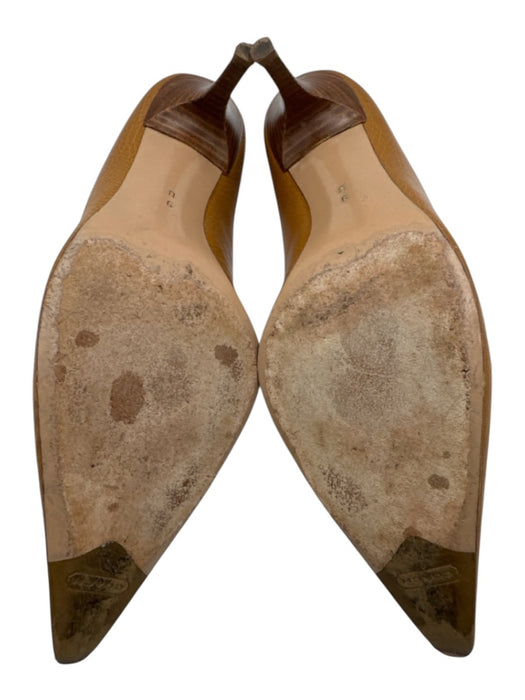 Coach Shoe Size 9 Tan Brown Leather Upper Turn Lock Stacked Heel Pumps Tan Brown / 9