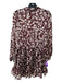 Mango Size M Burgundy & Cream Polyester Long Sleeve Rouched Neck Dress Burgundy & Cream / M