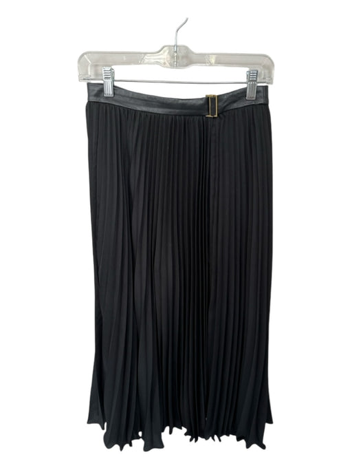 Halston Heritage Size 2 Black Polyester Leather trim Adjustable Midi Skirt Black / 2