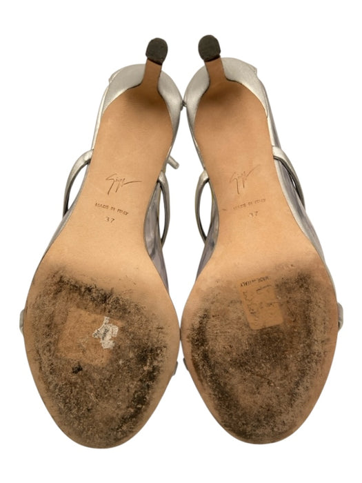 Guiseppe Zanotti Shoe Size 37 Silver Leather Metallic Ankle Round Toe Sandals Silver / 37